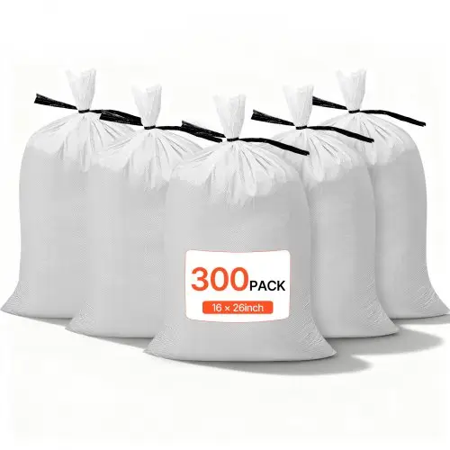 VEVOR zandzakken voor overstromingen, verpakking van 300 stuks, 400x660 mm, geweven zakken met banden, draagvermogen 22,6 kg, polypropyleen zandzakken, scheur- en UV-bestendig, voor bescherming tegen overstromingen.