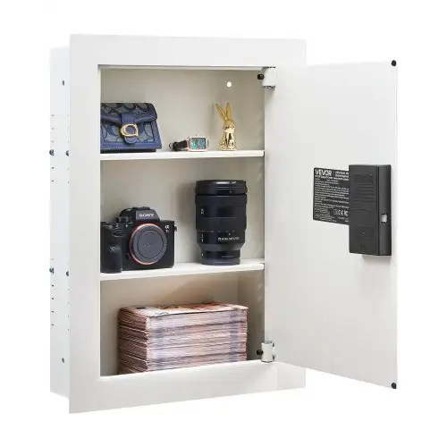 VEVOR wandkluis met wachtwoord, sleutel en draaiknop, ingebouwde behuizing van koudgewalst staal Q235 met verstelbare schappen en bevestigingsgaten voor geld, sieraden, paspoort, wit