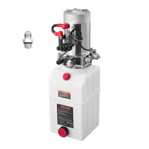 VEVOR 7 Qt hydraulische krachtbron, enkelwerkende kipperaanhangerpomp, maximale openingsdruk 22 MPa en debiet 3,4 l/min, 12 V DC hydraulische pomp met metalen reservoir voor kipperaanhangers, wit
