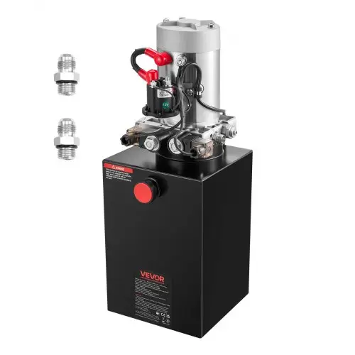 VEVOR 12 Qt hydraulische krachtbron, dubbelwerkende kipperaanhangerpomp, maximale openingsdruk 22 MPa en debiet 3,4 l/min, 12 V DC hydraulische pomp met metalen reservoir voor kipperaanhangers, zwart