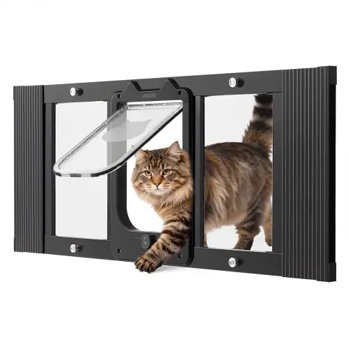 VEVOR Kattenluik/kattendeur, verstelbaar voor raambreedtes (787-914 mm), weerbestendig huisdierluik met 4 veilige vergrendelingsstanden, aluminium frame, helder glas en magnetische sluiting, zwart