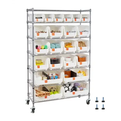VEVOR vrijstaande opbergkast, opbergrek met 22 stapelbare dozen, boekenplank, keukenrek op wielen, mobiele gereedschapsopslag voor garage, magazijn, kantoor, restaurant, klaslokaal, keukens, 355x900x1490mm