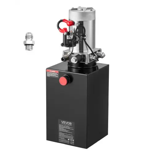 VEVOR 10 Qt hydraulische krachtbron, enkelwerkende kipperaanhangerpomp, maximale openingsdruk 22 MPa en debiet 3,4 l/min, 12 V DC hydraulische pomp met metalen reservoir voor kipperaanhangers, zwart