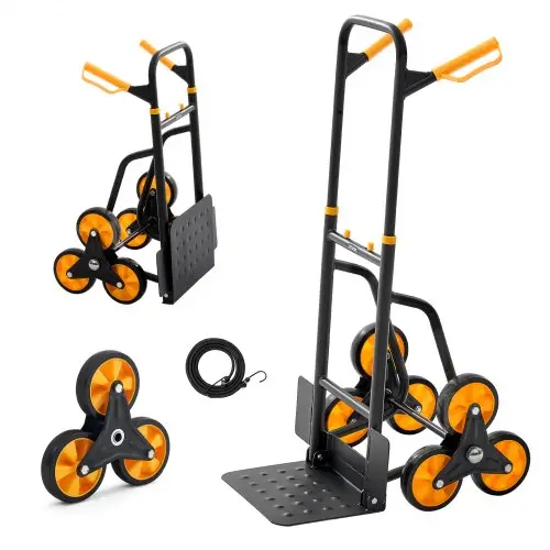 VEVOR Opvouwbare trapbeklimwagen, 200 kg draagvermogen, trapbeklimwagen met 6 wielen en 2 spanbanden, transportkar, trapbeklimwagen, stapelbare handkar, ideaal voor huishoudelijk gebruik, boodschappen doen en magazijnen.