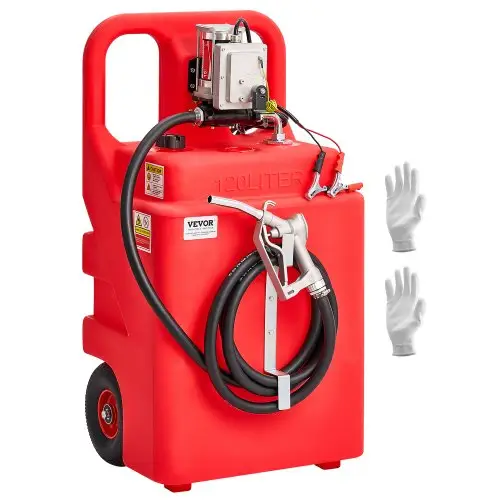 VEVOR brandstoftrolley, 121 liter, brandstofkanister met 12V DC brandstofovervoerpomp, 3,9 m afvoerslang en aluminiumlegering mondstuk, voor motorboten, terreinwagens, diesel en benzine