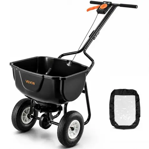 VEVOR strooier, 27 kg capaciteit, kunstmeststrooier, zaadstrooier met een strooibreedte van 0-3 m, centrifugaalstrooier met 20 cm luchtbanden, te gebruiken als zaaihulpmiddel of kunstmestwagen.