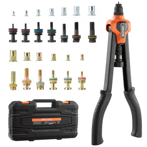 VEVOR klinknagelmoerenset 42 cm, tweehandig klinknagelgereedschap met 13 tanden en 130 moeren in metrische en SAE-maten M3, M4, M5, M6, M8, M10, M12, 1/2-13, 8-32, 10-24, 1/4-20, 5/16-18, 3/8-16 UNC