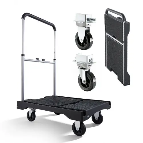 VEVOR opvouwbare platformwagen 150 kg, transportwagen met zwenkwielen, handwagen met antislip laadoppervlak en verstelbare handgreep, opvouwbare transportwagen, 680x495x1150 mm rolwagen voor magazijnen