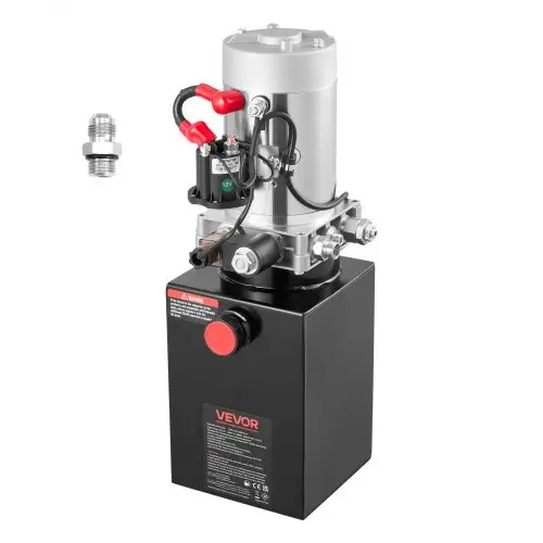 VEVOR 6 Qt hydraulische krachtbron, enkelwerkende kipperaanhangerpomp, maximale openingsdruk 22 MPa en debiet 3,4 l/min, 12 V DC hydraulische pomp met metalen reservoir voor kipperaanhangers, zwart