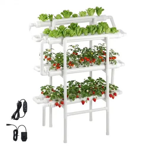 VEVOR Hydroponisch Plantensysteem, 3 Niveaus, 90 Plaatsen, UPVC-buizensysteem met timer voor water geven, lichtdichte buizen, hydroponische toren voor groenten, fruit en kruiden.