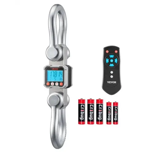 VEVOR Kraanweegschaal 10 T, Digitale Hangweegschaal, Industriële Weegschaal met Gegoten Aluminium Behuizing & LCD-display, 2 kg Aflezing & 3-traps Schakelaar, Afstandsbediening, Spelweegschaal, Haakweegschaal voor Garage & Fabriek