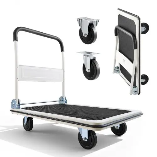VEVOR opvouwbare platformwagen, 300 kg draagvermogen, transportwagen met zwenkwielen, handwagen met antislipcoating op het laadoppervlak, transporthulpmiddel voor eenvoudige opslag, 900x610x870 mm rolwagen