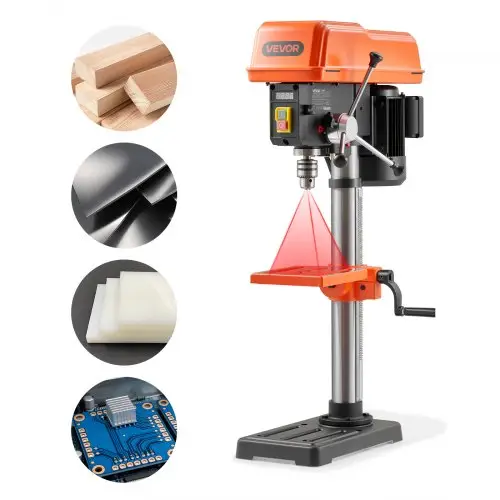 VEVOR Tafelboormachine 254 mm, Kolomboormachine 400 W, Staande boormachine met snelheidsregeling 440 tot 2600 tpm, Laser, Kantelbare tafel 45° & LED, Boormachine voor hout- en metaalbewerking