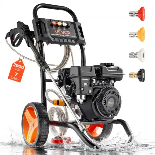 VEVOR benzine hogedrukreiniger, 200 bar, staande terrasreiniger, aluminium pomp met spuitlans, 4 sproeiers, reinigingsmachine voor auto's, hekken, opritten, huizen, terrassen en tuinmeubilair