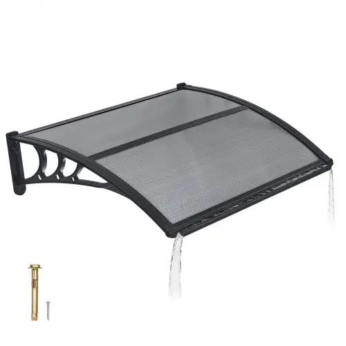 VEVOR luifel voor voordeur 755x1000 mm, aanbouwluifel, dak met afwatering en ABS-beugel, bescherming tegen regen, sneeuw en zon, polycarbonaat deurdak voor veranda en terras, rookgrijs