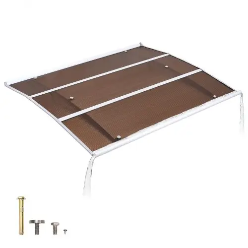 VEVOR Voordeurluifel 120x100 cm, Aanbouwluifel, Dak met Afwatering & ABS-beugel, Bescherming tegen Regen, Sneeuw & Zon, Polycarbonaat Deurluifel voor Veranda & Terras, Bruin