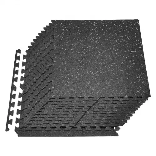 VEVOR 24 x Puzzelmat Vloerbeschermingsmat 61 x 61 x 1 cm, Hoogwaardige EVA-schuimmat, In elkaar grijpende fitnessmat, gymnastiekmat, sportmat, trainingsmat (zwart) met grijze stippen