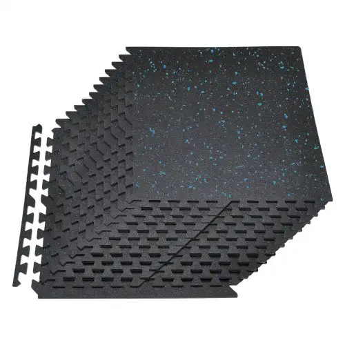 VEVOR 24 x Puzzelmat Vloerbeschermingsmat 610 x 610 x 14 mm, Hoogwaardige EVA-schuimmat, In elkaar grijpende fitnessmat, gymnastiekmat, sportmat, trainingsmat (zwart) met blauwe stippen