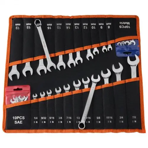VEVOR 42-delige steeksleutelset (SAE & metrisch), combinatiesleutelset (12-punts) met oprolbare etui, combinatiesleutelset van koolstofstaal, voor algemene autoreparaties