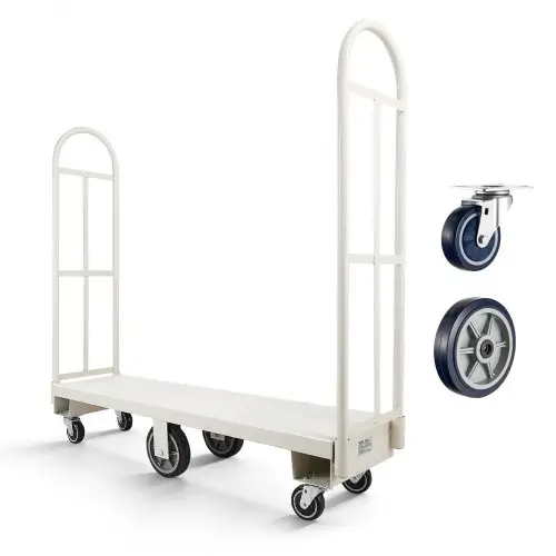 VEVOR platformwagen 907 kg, zware transportwagen, industriële magazijnwagen met 6 wielen en twee afneembare handgrepen, voor magazijnen, werkplaatsen, fabrieken, 1525x410x1510 mm rolwagen