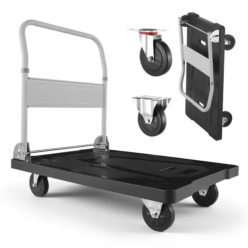 VEVOR opvouwbare platformwagen, 300 kg draagvermogen, transportwagen met zwenkwielen, handwagen met antislip laadoppervlak, opvouwbare transportwagen voor eenvoudige opslag, 895x595x850 mm rolwagen