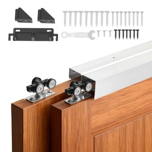 VEVOR schuifdeurbeslagset 1219 mm, dubbele schuifdeurrail van aluminiumlegering, 2-deurs schuifdeursysteem voor enkele deuren (25–45 mm dik / 610 mm breed), soepele en stille werking
