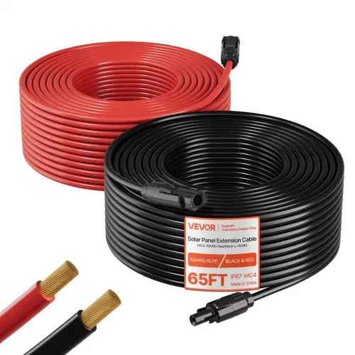 VEVOR Solar Kabelverlenging 19,9 m Zwart & 19,9 m Rood, 10 AWG, Solarverlengkabel met MC4-connectoren, IP67 Waterdichte Vertinde Koperkabel, Solarkabel voor Fotovoltaïsche Systemen