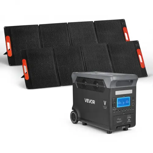 VEVOR draagbaar stroomstation met 2 x 200W zonnepanelen, 3000W zonnegenerator, 3072Wh LiFePO4-accu en 13 uitgangen, ideaal voor noodgevallen thuis, kamperen en reizen met de camper.