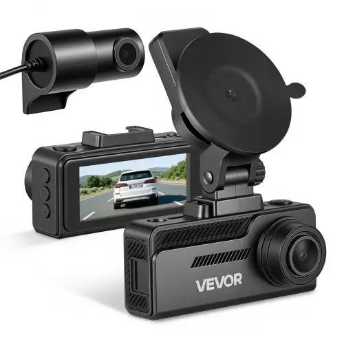 VEVOR 4K Dashcam voor auto, voor- en achterkant, 1080p dubbele autocamera met geïntegreerde GPS G-sensor en geheugenkaart (32 GB), 3,18 inch scherm, 129° + 125° groothoek, loopopname, parkeermodus, zwart