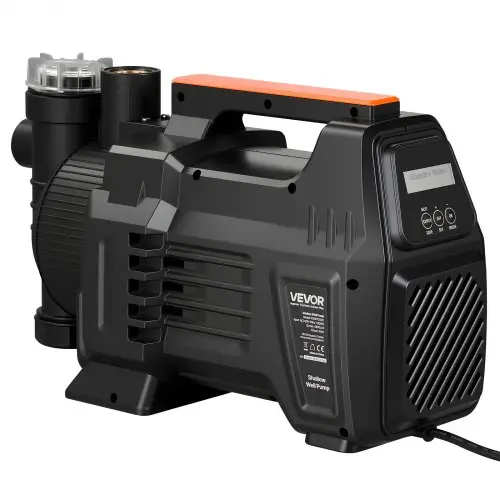 VEVOR tuinpomp 1300 W, irrigatiepomp met een maximale doorstroomsnelheid van 4800 l/u, PP-jetpomp, zuigpomp met een opvoerhoogte van 48 m, intelligente elektronische besturing, voor tuinirrigatie en gazonbesproeiing.