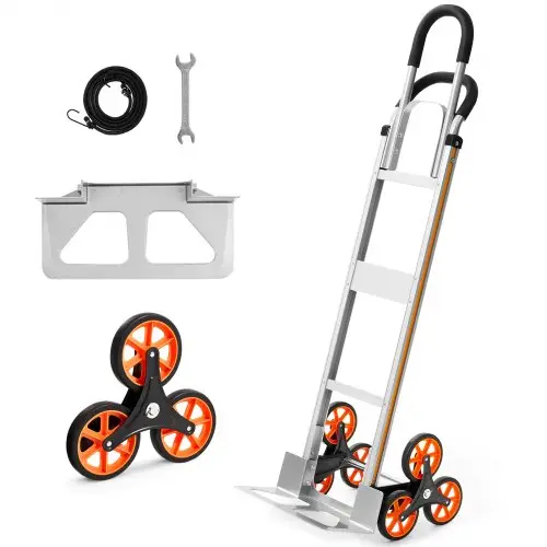VEVOR opvouwbare trapklimwagen, 150 kg draagvermogen, trapklimwagen van aluminiumlegering met telescopische handgreep, 6 wielen en 2 spanbanden, stapelbare handkar voor huishoudelijk gebruik, boodschappen en opslag