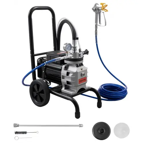 VEVOR Membraan Airless Verfspuit 1100 W, Verrijdbare Verfspuit met 15,17 MPa Hogedruk, 10 m Hogedrukslang, Reinigingsnaald en Borstel, voor Doe-het-zelf Spuitwerk Binnen en Buiten