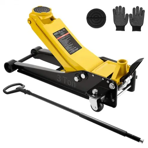 VEVOR hydraulische krik, 3 ton hefvermogen, stalen krik met dubbele zuiger snelhefpomp en voetpedaal, autokrik voor sportwagens, SUV's en pick-ups, hefhoogtebereik van 75-500 mm, krik voor raceauto's