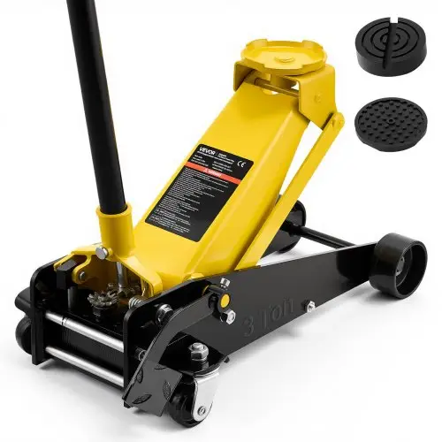 VEVOR hydraulische krik, 3 ton hefvermogen, laag profiel stalen krik met snelhefpomp met enkele zuiger en voetpedaal, autokrik voor SUV's en pick-ups, hefhoogte van 13 tot 50 cm, krik voor raceauto's