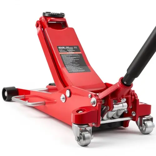 VEVOR hydraulische krik, 3 ton hefvermogen, platte aluminium krik met dubbele zuiger snelhefpomp, autokrik voor sportwagens, SUV's en pick-ups, hefbereik 85-515 mm, rood