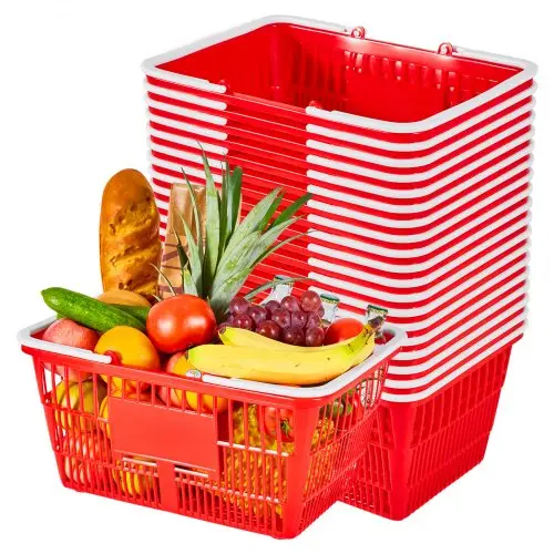 VEVOR Winkelmand, Verpakking van 20 stuks, Stapelbare Draagmand van 21 liter, Mand van PE-kunststof met Handvatten, Verkoopmand met een draagvermogen van 9,07 kg, voor Kruidenierswinkels, Detailhandel, Supermarkten