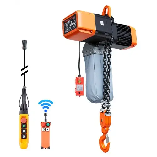 VEVOR elektrische kettingtakel 2721 kg, 9,1 m hefhoogte, driefase, met 100 m draadloze en 8,2 m bekabelde afstandsbediening, G100 dubbele ketting, noodstop, elektrische kettingtakel voor fabrieken, magazijnen en garages.