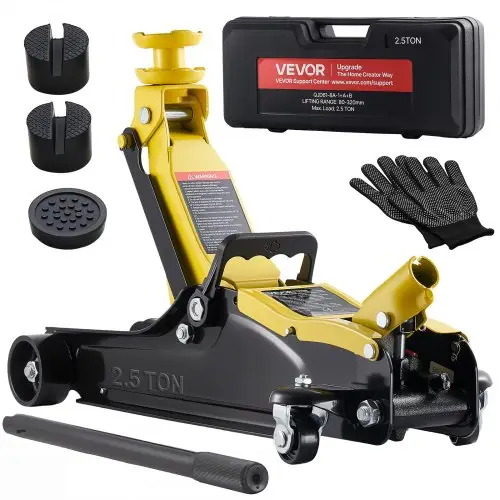 VEVOR hydraulische krik met hefvermogen van 2,5 ton, platte stalen krik met snelhefpomp met één zuiger en SUV-adapters, autokrik voor sedans, hefbereik van 85–320 mm, krik voor raceauto's
