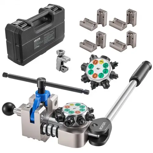VEVOR 9-delige remleiding-flensset, 45°-flensgereedschap voor bol- en dubbele flenzen, pijpexpander met 4 matrijzensets voor buitendiameters van 4,76-9,52 mm, remleidingreparatieset voor voertuigen