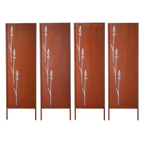 VEVOR Opklapbaar scherm 50x160 cm, 4-delige set, kamerscherm, afscheiding met grondpinnen en koolstofstalen paneel, privacyscherm, decoratieve privacywand voor tuin, terras, erf, balkon