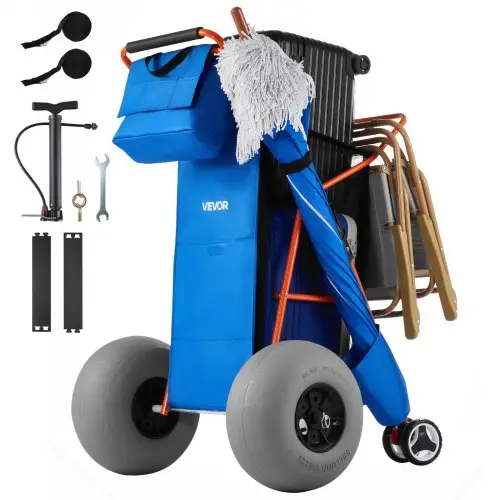 VEVOR strandkar met ballonbanden (30 cm), opvouwbare strandtrolley met geïsoleerde tas en parasolhouder, handkar (draagvermogen 75 kg) voor maximaal 4 strandstoelen, strandkar ideaal voor kamperen en vissen
