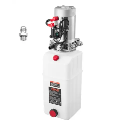 VEVOR 6 Qt hydraulische krachtbron, dubbelwerkende kipperaanhangerpomp, maximale openingsdruk 22 MPa en debiet 3,4 l/min, 12 V DC hydraulische pomp met metalen reservoir voor kipperaanhangers, wit