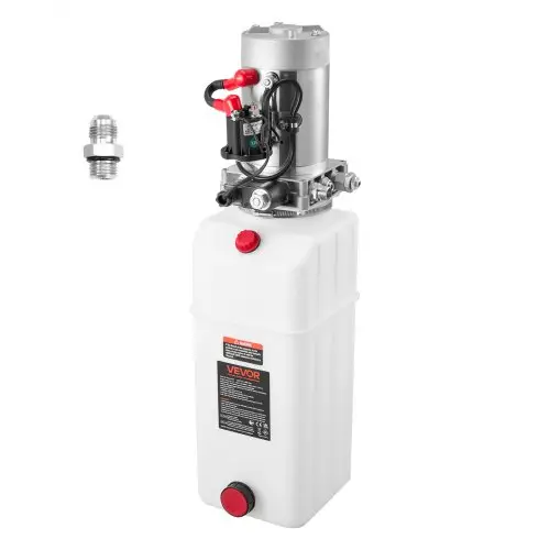 VEVOR 8 Qt hydraulische krachtbron, enkelwerkende kipperaanhangerpomp, maximale openingsdruk 22 MPa en debiet 3,4 l/min, 12 V DC hydraulische pomp met metalen reservoir voor kipperaanhangers, wit