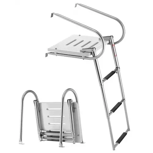 VEVOR Uitschuifbare bootladder, zwemtrap met 3 treden, antislip pedaal, leuning en platform, draagvermogen 181 kg, toegang vanaf de achterzijde, roestvrijstalen telescopische ladder voor boten, steigers en zwembaden