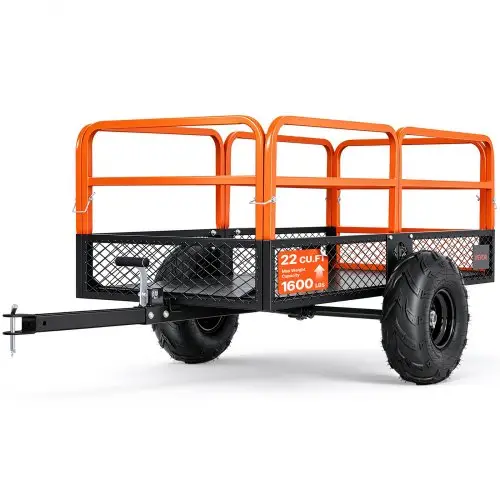 VEVOR Dump Trailer, 725,75 kg, ATV UTV Trailer Stalen Trekkiepwagen met Verwijderbare Achterklep, Tuintrailer Trekkiepwagen voor Grasmaaiers, Tractoren en Tuinafval