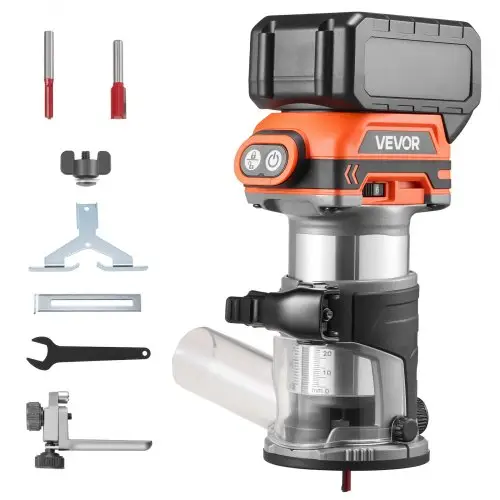 VEVOR Draadloze Kantfrees, Borstelloze Motor, Compacte Frees met Variabele Snelheid en Vaste Basis, 6,35 mm Spantang, Frees voor Houtbewerking, 18V, Li-Ion (Batterij niet inbegrepen)