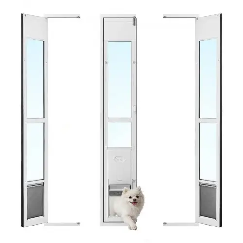 VEVOR hondenluik voor glazen schuifdeuren, in hoogte verstelbaar van 1927 tot 2049 mm, frame van aluminiumlegering met klep, afsluitbaar, voor middelgrote honden, 180° draaibaar hondenluik