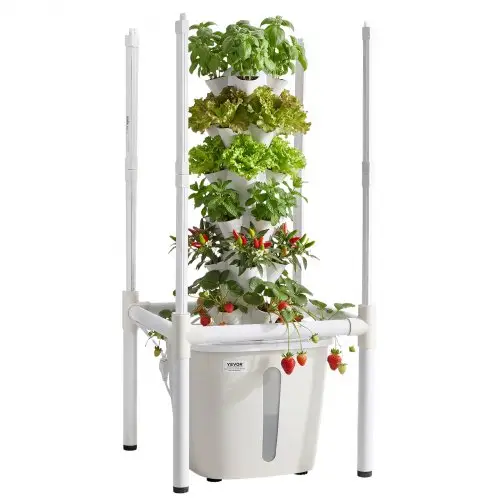 VEVOR Hydroponische Toren met 30 Pods, Hydroponische Toren met 6 Niveaus, Hydroponisch Kweeksysteem Kit met LED Plantenlamp, App Bediening, 20L Watertank & Pomp, Hydroponische Toren voor Kruiden, Fruit & Groenten