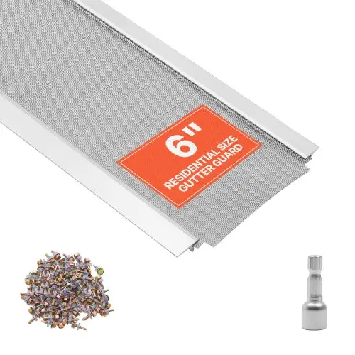 VEVOR 12-delige gootbeschermer 152,4 mm, aluminium bladbeschermingsstrips met roestvrijstalen microgaas, inkortbare gootbeschermer met een totale lengte van 14,63 m, gootrooster inclusief schroeven voor huizen en carports