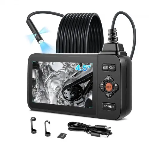 VEVOR Endoscoopcamera met drievoudige lens, 4,5-inch scherm, 3000mAh-batterij, inspectiecamera met 5 meter kabel, 8x zoom, 180° beeldrotatie, IP67 waterdicht, 8 mm industriële endoscoop met LED voor autoleidingen en -afvoeren.